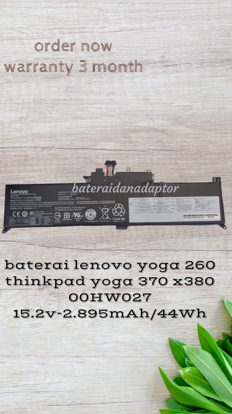 Batteria KingSener Per Lenovo ThinkPad Yoga 260/370/X380 – 44Wh, Sostituzione 01AV432