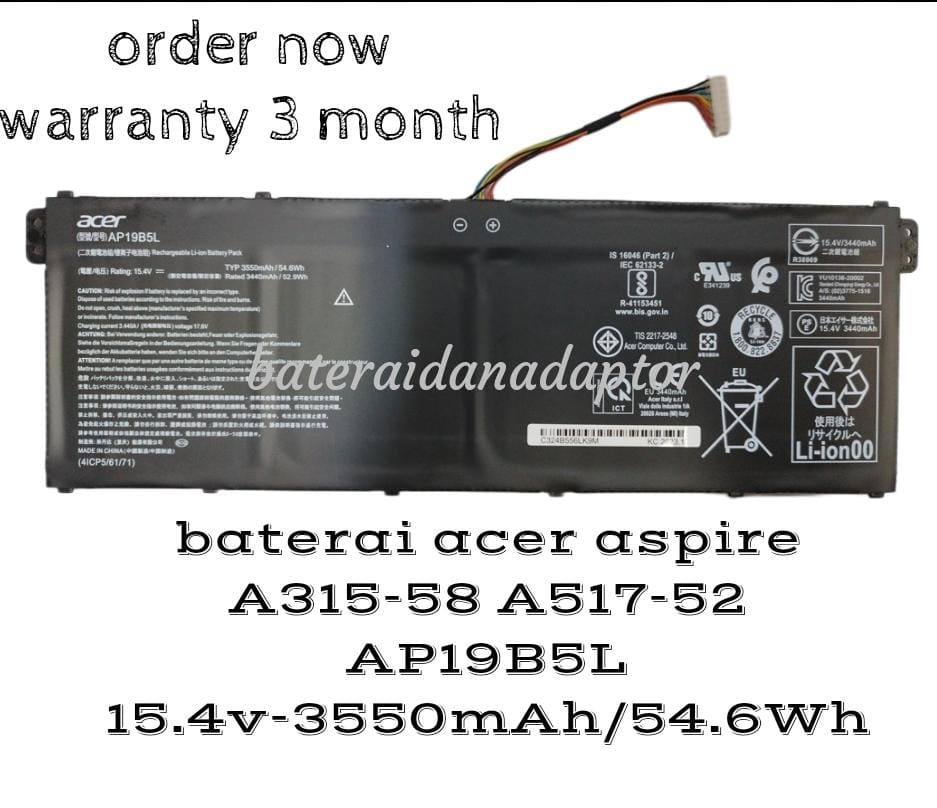 Baterai Replacement Acer Aspire 5 A315 58 A517 52 AP19B5L 